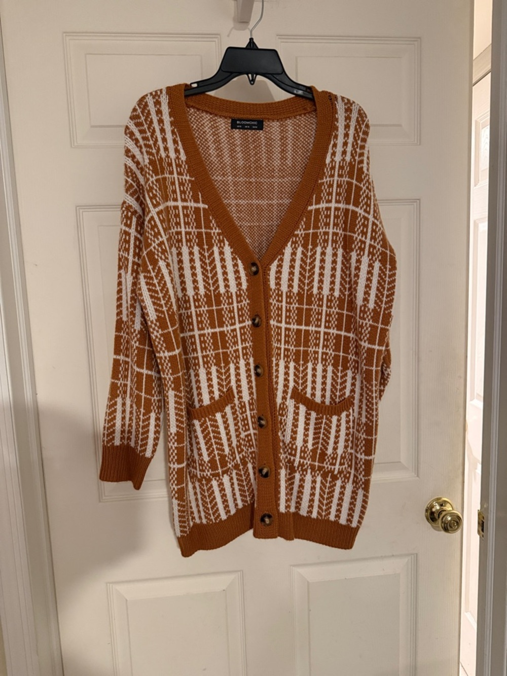 BloomChic Cozy Rust Plaid Button-Up Cardigan Sweater